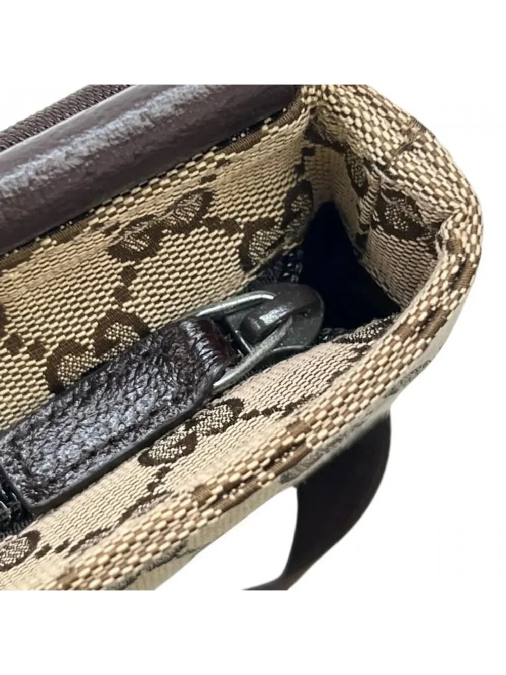 Gucci Shoulder Bag Crossbody GG Canvas Leather Brown Silver